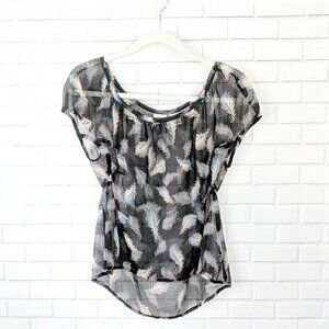 Mudd Black/Teal Sheer Feather Top Womens Small